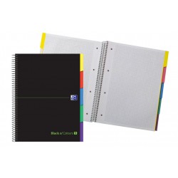 CUADERNO ESPIRAL OXFORD BLACK N` COLOURS 5 BANDAS CON PESTAÑA